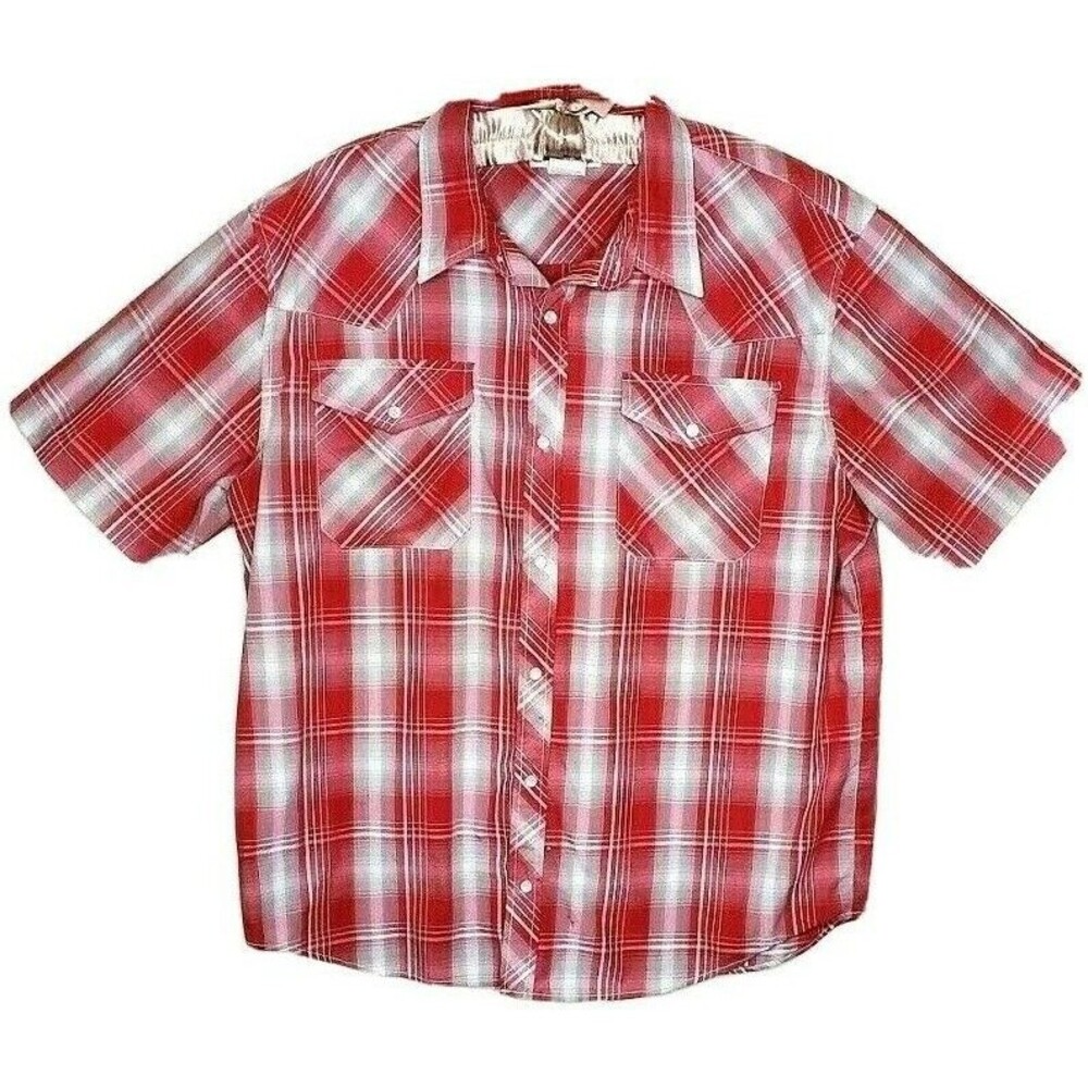 Haband Shirt Western L Plaid Red Mens Pearl Snaps Pockets Casual Size Large